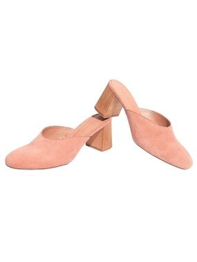 Madewell The Miya Mule Blush Pink Suede Chunky Heel Mules - 8.5